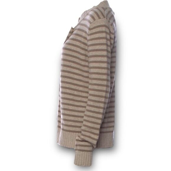 St. John Striped Cardigan Sweater in Dark Alabaster & Light Slate Women’s Small - Picture 14 of 15